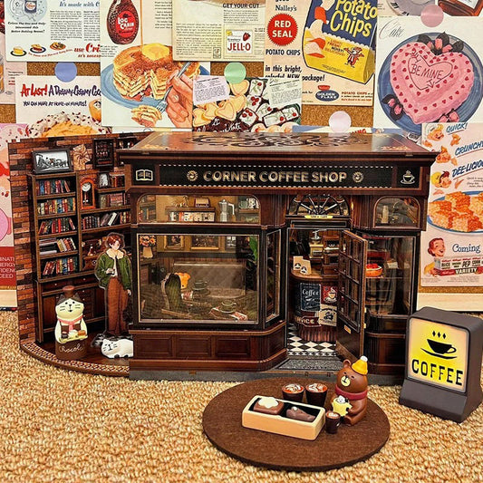 Street corner coffee shop handmade DIY cottage miniature scene assembly model | Birthday gift | Hand gift