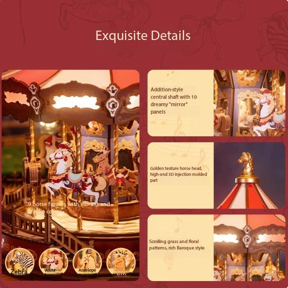 Carousel music box, DIY handcrafted, assembly building block toys, Birthday gift, ornaments