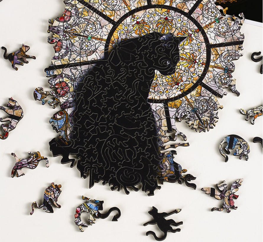 Cathedral Cat puzzle, an irregular-shaped wooden birthday, New Year and Valentine's Day gift