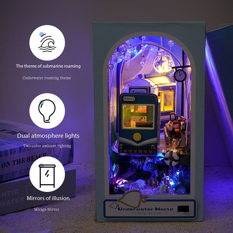 DIY house, three-dimensional bookstand, hand-assembled house model, creative toys, glowing birthday gifts