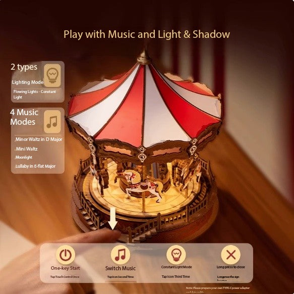Carousel music box, DIY handcrafted, assembly building block toys, Birthday gift, ornaments
