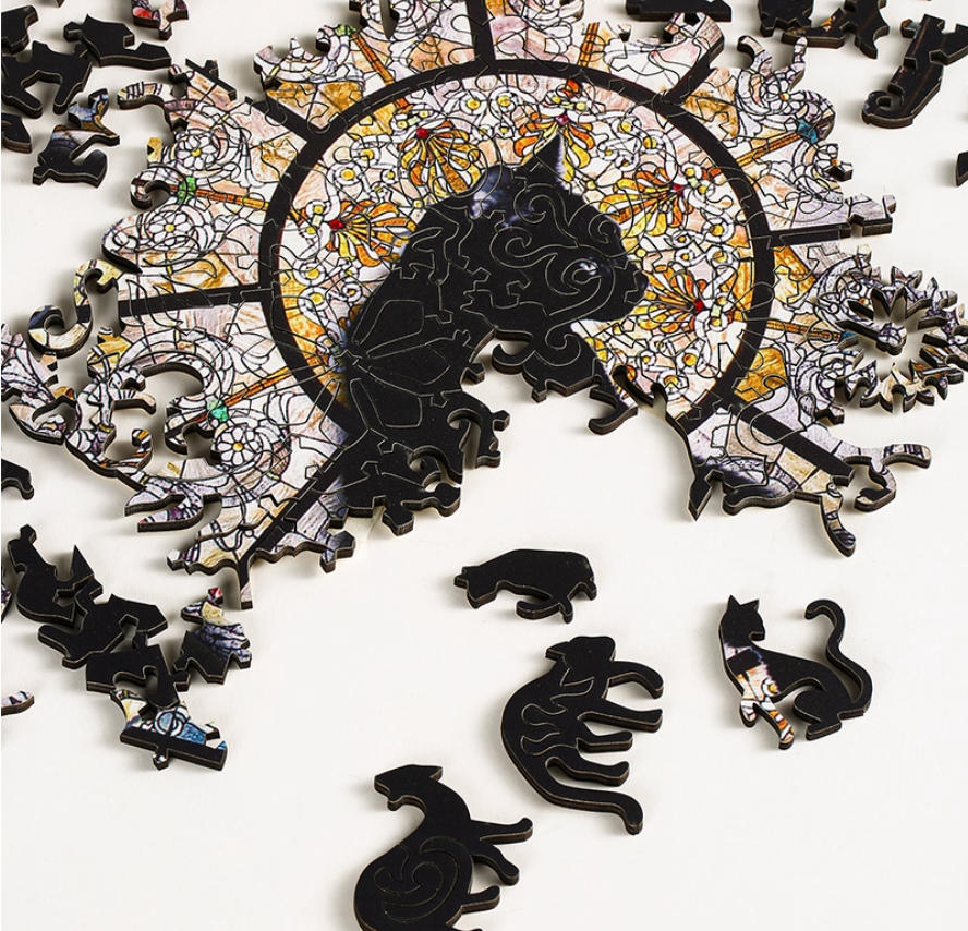Cathedral Cat puzzle, an irregular-shaped wooden birthday, New Year and Valentine's Day gift