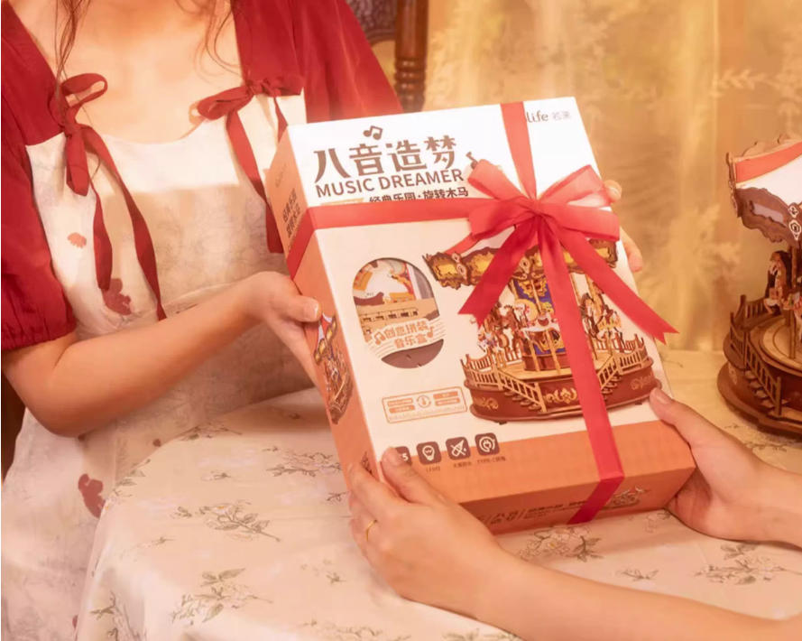 Carousel music box, DIY handcrafted, assembly building block toys, Birthday gift, ornaments