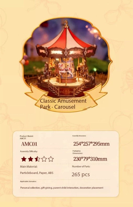 Carousel music box, DIY handcrafted, assembly building block toys, Birthday gift, ornaments