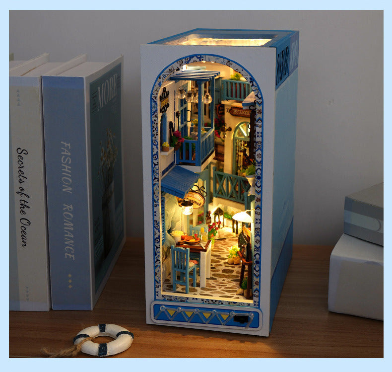 DIY house, three-dimensional bookstand, hand-assembled house model, creative toys, glowing birthday gifts