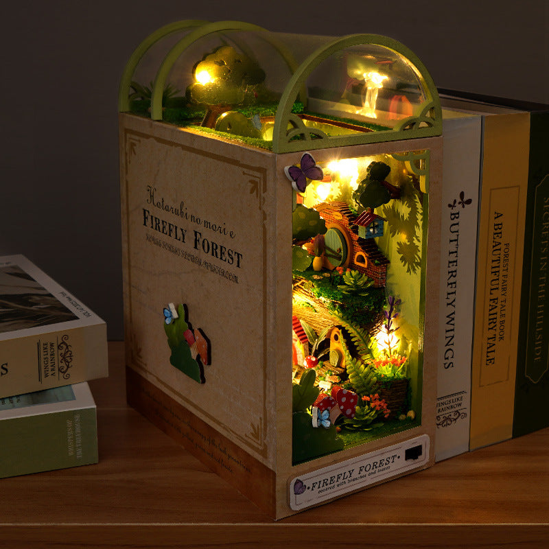 DIY house, three-dimensional bookstand, hand-assembled house model, creative toys, glowing birthday gifts