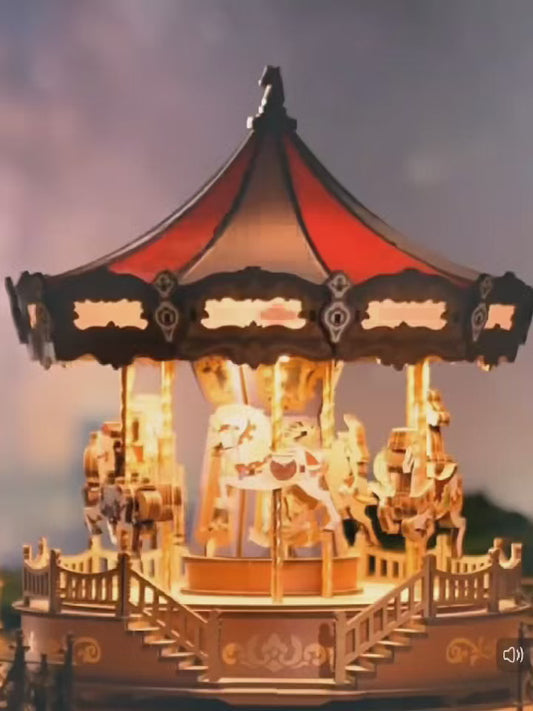 Carousel music box, DIY handcrafted, assembly building block toys, Birthday gift, ornaments
