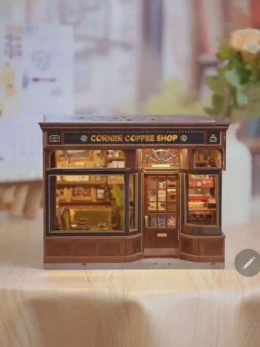 Street corner coffee shop handmade DIY cottage miniature scene assembly model | Birthday gift | Hand gift